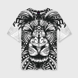 Женская футболка оверсайз Черно белый Африканский Лев Black and White Lion