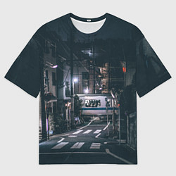 Женская футболка оверсайз Ночная улица города - Белый