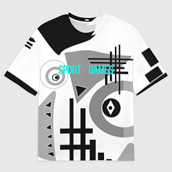 Женская футболка оверсайз SPORT GAMES черно-белый абстрактный узор