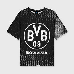 Женская футболка оверсайз Borussia с потертостями на темном фоне