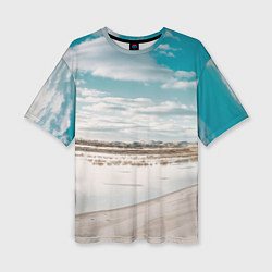Женская футболка оверсайз Песочный пляж и водоём - Белый