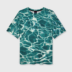 Женская футболка оверсайз Абстрактные волны в воде - Тёмно-зелёный