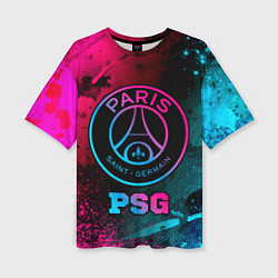 Женская футболка оверсайз PSG - neon gradient