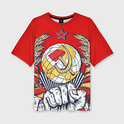 Футболка оверсайз женская СССР серп и молот герб, цвет: 3D-принт