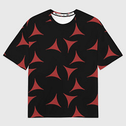 Футболка оверсайз женская Red Stars - Красные треугольные объекты в чёрном п, цвет: 3D-принт