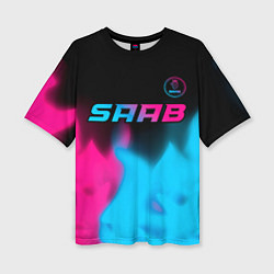 Женская футболка оверсайз Saab - neon gradient: символ сверху