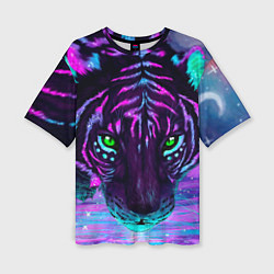 Женская футболка оверсайз Светящийся неоновый тигр
