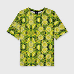 Женская футболка оверсайз Зеленые узоры: волны абстракции