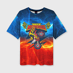 Женская футболка оверсайз Extreme motocross: мотоциклист на фоне огня