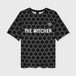 Футболка оверсайз женская The Witcher glitch на темном фоне: символ сверху, цвет: 3D-принт