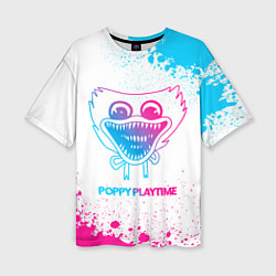 Женская футболка оверсайз Poppy Playtime neon gradient style