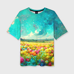 Женская футболка оверсайз Бесконечное поле цветов