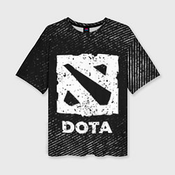 Женская футболка оверсайз Dota с потертостями на темном фоне
