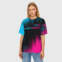 Футболка оверсайз женская Chevrolet - neon gradient: символ сверху, цвет: 3D-принт — фото 2