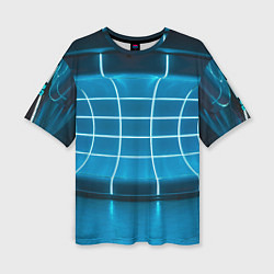 Женская футболка оверсайз Абстрактная панель неоновых голубых фонарей