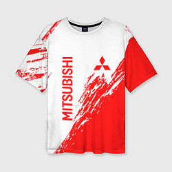 Женская футболка оверсайз Mitsubishi - красная текстура