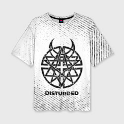 Женская футболка оверсайз Disturbed с потертостями на светлом фоне