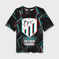 Женская футболка оверсайз Atletico Madrid FC в стиле glitch на темном фоне