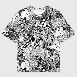 Футболка оверсайз женская Черно-белый абстрактный паттерн, цвет: 3D-принт