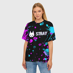 Футболка оверсайз женская Stray - кляксы - неон, цвет: 3D-принт — фото 2