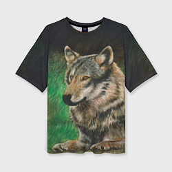 Женская футболка оверсайз Спокойный серый волк