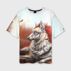 Женская футболка оверсайз Арт - волк с рыжей гривой