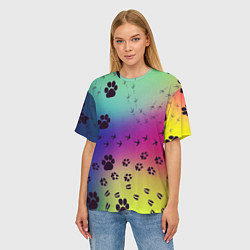Футболка оверсайз женская Следы кошек и птиц, цвет: 3D-принт — фото 2