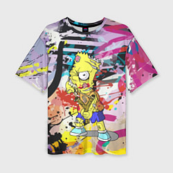 Женская футболка оверсайз Зомби Барт Симпсон с рогаткой на фоне граффити