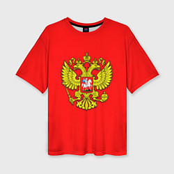 Женская футболка оверсайз Герб Российской Империи на красном фоне