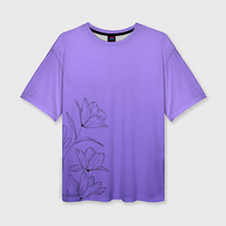 Женская футболка оверсайз Красивый фиолетовый градиент с цветами