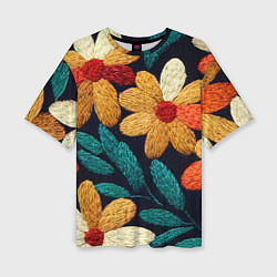 Женская футболка оверсайз Цветы в стиле вышивки