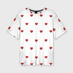 Женская футболка оверсайз Белая поляна с красными сердечками