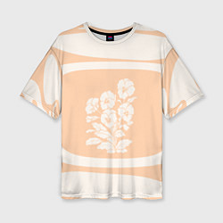 Женская футболка оверсайз Цветы на кремовом фоне
