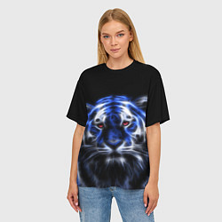 Футболка оверсайз женская Синий неоновый тигр, цвет: 3D-принт — фото 2
