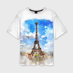 Женская футболка оверсайз Париж Эйфелева башня рисунок