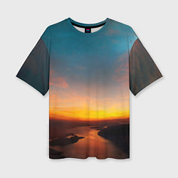 Женская футболка оверсайз Горная река на фоне заката
