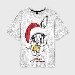 Женская футболка оверсайз Rabbit with cookies, merry Christmas