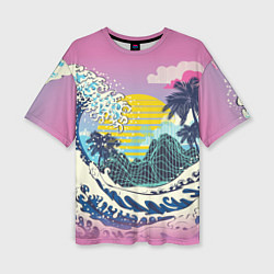 Женская футболка оверсайз Штормовые океанские волны и пальмы