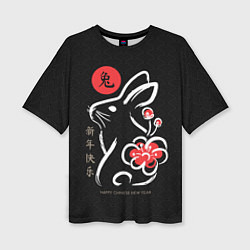 Женская футболка оверсайз Rabbit with flower, chinese new year