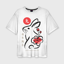 Женская футболка оверсайз Rabbit with flower - chinese new year
