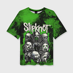 Женская футболка оверсайз Slipknot green abstract