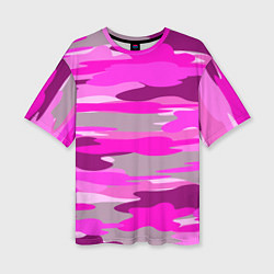 Женская футболка оверсайз Абстракция милитари ярко розовый