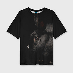 Женская футболка оверсайз Чёрный большой кролик