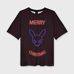Женская футболка оверсайз Neon christmas bunny