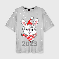 Женская футболка оверсайз Белый кролик в шарфе 2023