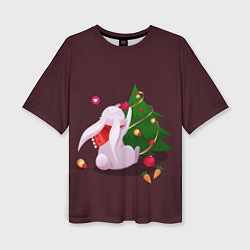 Женская футболка оверсайз Милый новогодний кролик 2023