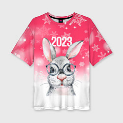 Женская футболка оверсайз 2023 год - кролик в очках