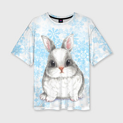 Женская футболка оверсайз Белый кролик и снежинки