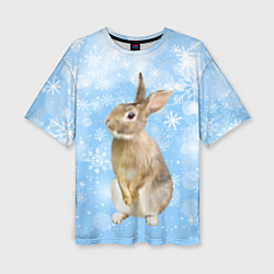 Женская футболка оверсайз Кролик и снежинки