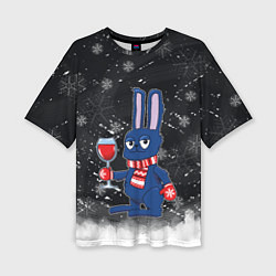 Женская футболка оверсайз Новогодний кролик с бокалом